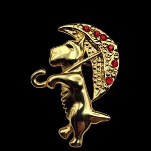 Vintage Gold and Red Dog Brooch
